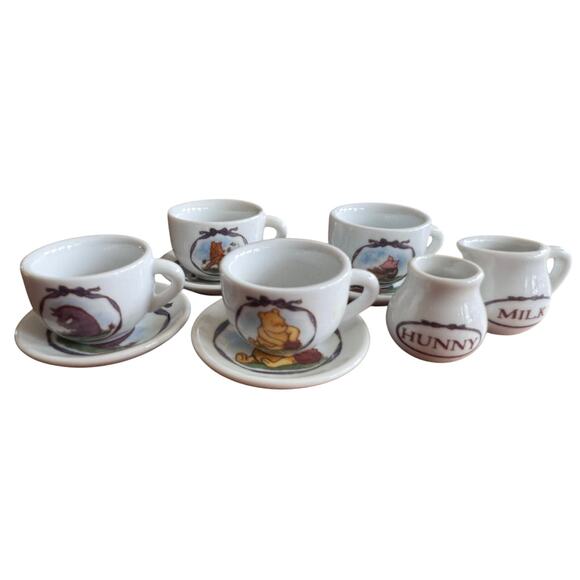 Vintage Disney Play Tea Set - Winnie the Pooh Tea Cups, Saucers & Milk & Hunny - Picture 1 of 11